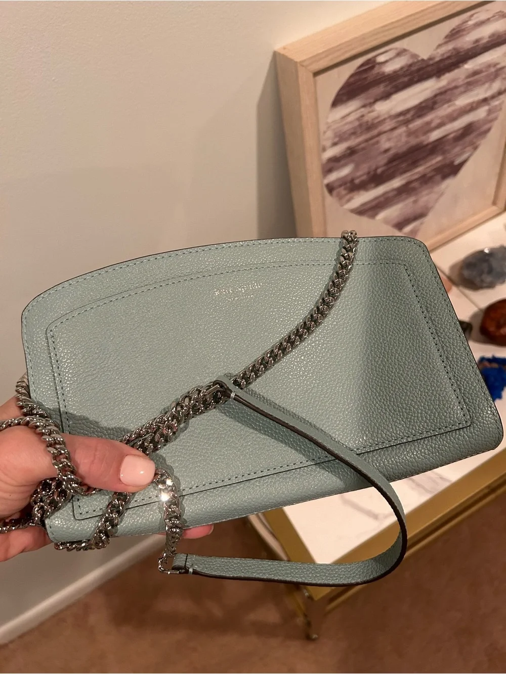 kate spade Mint Teal Pebbled Leather Chain Crossbody